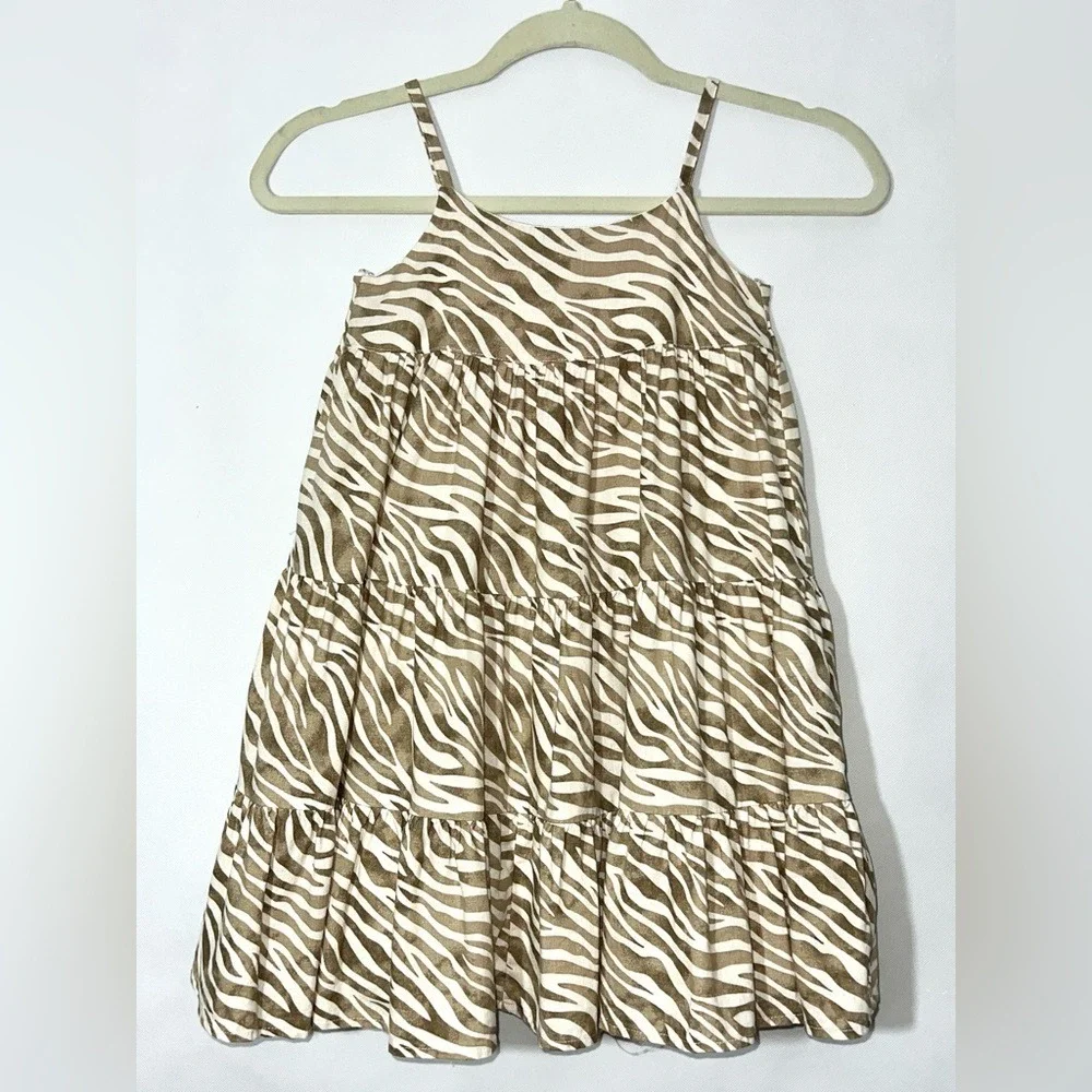 Cactus + Pearl Neutral Zebra‎ Print Sleeveless Tiered Dress 5
